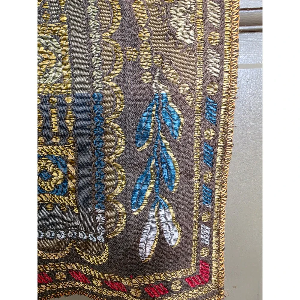 Vintage Woven Tapestry Floral Damask Table Runner Wall Hanging Gold Red Blue